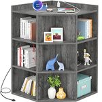 Aheaplus Corner Storage Cabinet with Outlets and USB Ports, 6 Cubes and 3 Shelves Corner Bookcase, C6,Black Oak