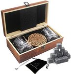 Whiskey Stones Gift Set - Whiskey Glass Set - 16 Granite Whiskey Rocks, 2 Crystal Whiskey Glasses, Drinking Gifts for Men Dad Husband Birthday Party Holiday Present -Scotch Glasses in Wooden Box