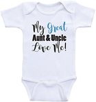 Heart Co Designs My Great Aunt and Uncle Love Me - Baby Clothes OnePiece Bodysuits, Blue Text, 6 Months