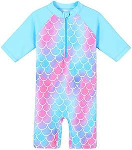ZNYUNE Niña Traje de Baño 1 Pieza Manga Corta 376 Sirena-Azul 10A