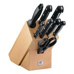 ZWILLING Knife Block, 9 pcs., Wooden block, Knives and scissors made of special stainless steel, Plastic handle, Twin Gourmet, Brown/Black