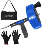 DrainX Power Pro 35-FT Steel Drum Auger Plumbing Snake with Drill Adapter | Heavy Duty Drain Snake Cable with Work Gloves and Storage Bag, Blue