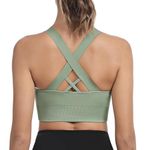 Leversic Women's Workout Bra Mid Impact Wirefree Removable Padding Sports Bra Cross Back Yoga Bra for Gym Fitness Running Jogging(Green,M)