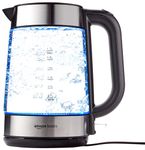 Amazon Basics Electric Glass Kettle,1.7-Liter, Black, Silver