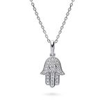 BERRICLE Sterling Silver Hamsa Hand Cubic Zirconia CZ Fashion Pendant Necklace for Women 16 inch (Rose Gold Flashed, Yellow Gold Flashed, Rhodium Plated), Sterling Silver, Cubic Zirconia