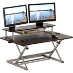 SHW Standing Desk Converter 36-Inch Pneumatic Height Adjustable with Monitor Riser, Espresso