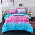 inron Galaxy Glitter Kids Comforter Sets for Teen Girls, Twin Size 4 Pieces Bed in a Bag, Ultra Soft Microfiber Comforter and Sheet Sets, All Season Durable Bedding Set(Colorful,Twin)