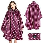 SOPPY Lightweight Waterproof Rain Poncho for Women Men, Windproof Reusable Ripstop Breathable Raincoat with Hood for Outdoor Activities Quick Dry Hooded Raincoat Free Size - Red Dots