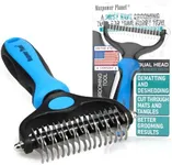 Maxpower Planet Pet Grooming Brush - Double Sided Shedding and Dematting Undercoat Rake Comb for Dogs and Cats,Extra Wide,Blue