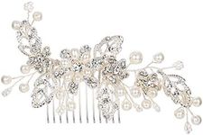 EVER FAITH Women's Wedding Hair Accessories Crystal Simulated Pearl Filigree Flower Leaves Bridal Hair Comb for Bride