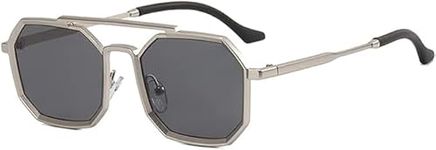 HAYDEN haiza Black Hexagon Silver Metal Sunglasses, Goggles for Men's and Women's/UV Protected Size-Big