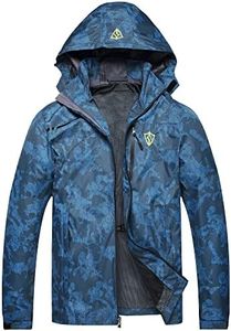 GIISAM Mens Windproof Jacket Waterproof Lightweight Mountain Sport Jacket for Men Hooded Windbreaker Raincoat(Football Blue,S)