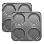 Brightalk Yorkshire Pudding Pan Set of 2, 4-Cup Nonstick Muffin Top Pan, Shallow Whoopie Pies Pan for Hamburger, Eggs, Sandwiches