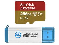 SanDisk 256GB Micro SDXC Memory Card Extreme Works with GoPro Hero 7 Black, Silver, Hero7 White UHS-1 U3 A2 with (1) Everything But Stromboli (TM) 3.0 Micro/SD Card Reader