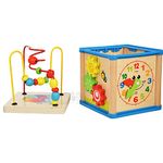 Trinkets & More - Activity Centre Play Cube Learning House (5-In-1) Bead Maze Smiling Clock Shape Sorting Mechanical Gears Routing Insects Early Educational Kids 1-4 Years,Multicolor