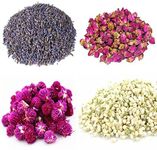 TooGet Flower Petals and Buds Includes Lavender, Rose, Gomphrena Globosa, Jasmine, Green Tea Bulk Flower to Make Botanical Oil, Good for All Kinds of Crafts