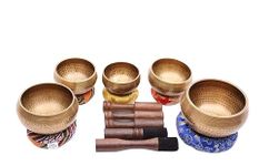 FASHERATI Tibetan Singing Bowl, Set of 5 Hammered Singing Bowls, Meditation Sound Bowl, Mallet (Set Of 5)