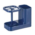 iDesign Med+ Toothbrush Holder, Plastic Dental Center with Toothbrush Stand and Toothpaste Compartment, Navy