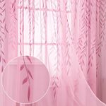 BROSHAN Pink Sheer Curtains 2 Panel- Leaf Printed Curtain Sheers Vine Pattern Girls Bedroom Curtains Set Pretty Voile Window Curtains for Living Room Nursery Kids Room