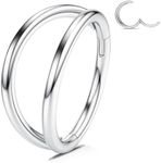 WBRWP 316L Stainless-Steel Piercing-Ring Hinged Nose-Rings-Hoop with Zircon/Opal 14G 16G 18G 20g Body Pierecing Ring Segment Clicker Lip Rings Cartilage Rook Earrings Diameter 8mm 10mm, Metal, clear zircon