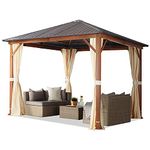 TOOLPORT Garden gazebo 3x3 m wood finish, steel roof hardtop 4 side panels in champagne