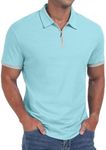 Askdeer Men's Polo Shirts Zip Slim Fit Polo T Shirt for Men Short Sleeve Performace Dry Fit Golf Shirt Sky Blue