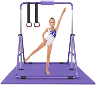 RINREA Gymnastic Bars for Kids with Adjustable Height, Folding Gymnastic Training Kip Bar, Junior Expandable Horizontal Monkey Bar for Home