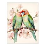 Artery8 Birds Of A Feather Love Birds Perched On A Cherry Bloom Extra Large XL Wall Art Poster Print