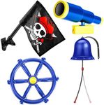 Junkin 4 Pcs Outdoor Playground Accessory Kids Pirate Playground Equipment Set Include Pirate Ship Wheel Flag Bell Telescope for Swing Set Playhouse Backyard Tree House Jungle Gym Pirate Ship (Blue)