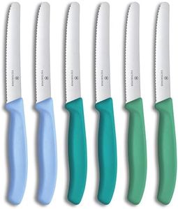 Victorinox Swiss Classic, Frühstücksmesser, Brötchenmesser Set, 6teilig, Scharfe Klinge, Wellenschliff, 11cm, Rostfreier Stahl, Blau und Grün