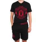 Manchester United FC Official Mens Loungewear Short Pyjamas Black Crest XL