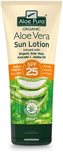 Loción Solar de Aloe Vera SPF 25 Aloe Pura, Natural, Vegetariana, Libre de Crueldad, Sin Parabenos & SLS, Escudo de Larga Duración, Protección Media, 200ml