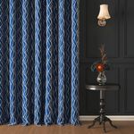 Story@Home Blackout Door Curtains 7 Feet Long Set of 4 Room Darkening Curtain Curvy Line Dot Print Opaque Room Darkening Curtain for Living Rooms, Bedrooms, Halls, 116 x 215 cm, Blue, 100% Opacity