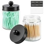 Goramio 2-Pack Bathroom Glass Storage Jars, Small Apothecary Jars with Lids, Glass Qtip Holder, Cute Bathroom Canisters, Cotton Swab Holder, bathroom countertop organizer with 12 Lables (9 Oz, Clear)