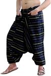 Sarjana Handicrafts Indian Ethnic Men’s Cotton Harem Genie Trouser Striped Yoga Pants (Free Size, Black)