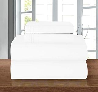 Elegant Comfort Parure de lit Infroissable et Confortable, Drap-Housse élastique Tout Autour, Poche Profonde jusqu'à 40,6 cm, Microfibre, Blanc, lit Simple/Double XL