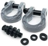 GearAmerica Mega D Ring Shackles for Towing 68,000 lbs Capacity, Stronger Than 3/4" D Rings - Tow Shackle & 7/8" Pin & Washers - Securely Connect Tow Strap/Winch Rope for Off-Road Recovery - Silver