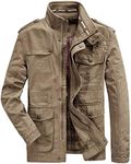 MERCIYD Men's Transition Jacket Cargo Jacket Men Stand-Up Collar Cotton Jacket Multi Pockets Army Jacket Winter Jacket Autumn Jacket Casual Windbreaker, brown, Large