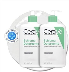 CeraVe Schiuma Detergente Seboregolatrice, Per Viso e Corpo, Per Pelli da normali a Grasse, Con Niacinamide e 3 Ceramidi Essenziali, 2 x 473 ml