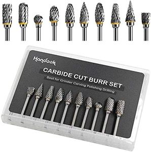 Handook Tungsten Carbide Double Cut Burr Set, with 1/8" Shank 1/4" Grinding Head Length Tungsten Steel for Grinder, DIY Wood-Working Carving, Soft Metal Polishing, Engraving, Drilling(10pcs)