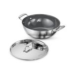 Tramontina Fusao Healthy Triply Ceramic 26cm/3.7L Kadai with SS 304 lid | Non Toxic Kadhai(PFAS/PTFE/PFOA Free) Curry | Deep Fry | StirFry | Induction Friendly | Stay Cool Handle I 10 Year Warranty*