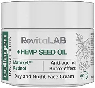 RevitaLAB Day and Night Collagen Anti-Aging Moisturiser, enriched with Hyaluronic Acid, Matrixyl® 3000, Hemp Seed Oil, and a UVA/UVB Filter for Ages 60 - 75, 50 ml