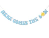 Here Comes The Son Baby Shower Banner - Boho Sunshine Baby Shower Party Deco, Sun Banner, Retro Sun Party, Blue Boy or Girl Baby Shower (BLUE COME SON)