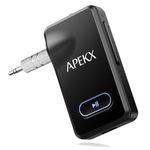 APEKX Bluetooth Adapter for Car, Wireless 3.5mm Aux Hi-Fi Audio Receiver with 15H Battery Life, for Home Stereo, Wired Headphones, and Speaker (Black)