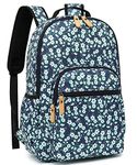 Leaper Water-resistant Floral Laptop Backpack Travel Bag Bookbags Satchel (Dark Blue-White Flower2)