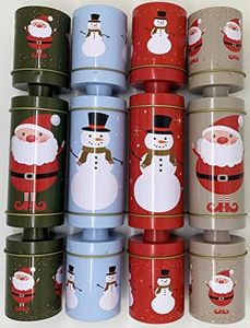 Crackers Ltd Set of 4 Reusable Tin Christmas Cracker shaped Tins - (no snaps) hats and jokes starter pack included