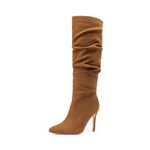 DREAM PAIRS Knee High Boots for Women, Sexy Pointed Toe Stiletto High Heel Slouchy Suede Tall Boots,Size 8,Brown-Suede,SDKB2422W