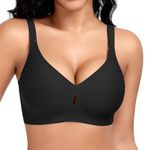 DOCUMO Wireless Bra for Women Bra with Lift No Underwire Comfort Push Up Bra Support V Neck Water Droplet Bralettes with Bra Extender (Black,Medium)