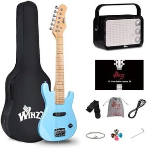 WINZZ 30 Inch Kids Electric Guitar Kit, Beginner Mini Electric Guitar with Amp, Case, Extra Strings, Picks, Strap, Cable and Wrench, Light Blue