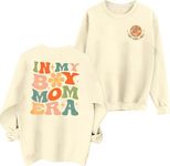 Mama Sweatshirt Women Boy Mom Shirts Mama Life Pullover Top Casual Long Sleeve Blouse Tees Apricot